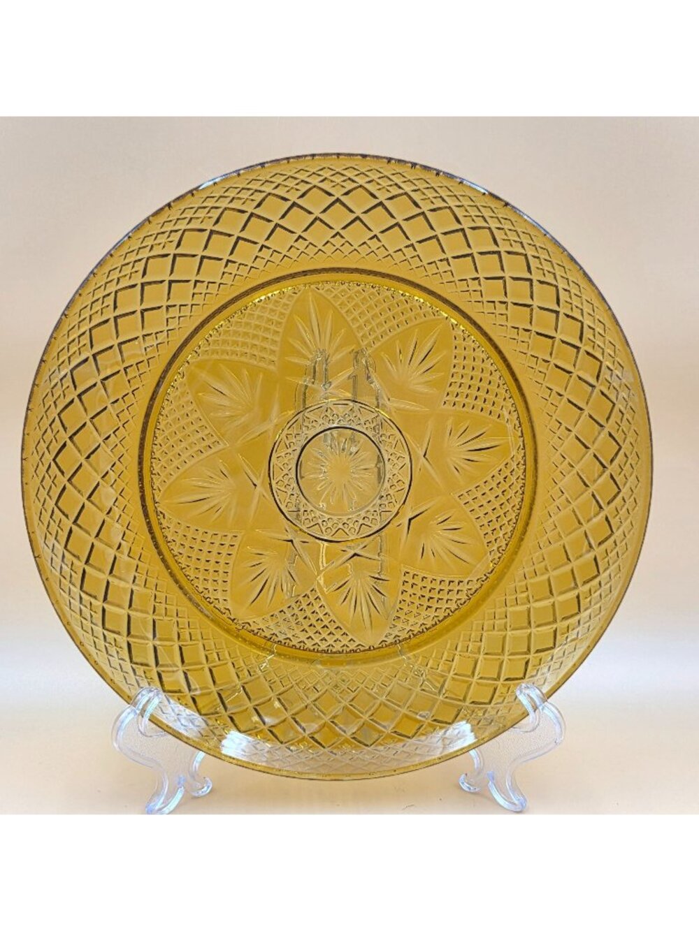 Cristal D'Arques Durand Antique Amber Glass Luncheon Plate France Vintage